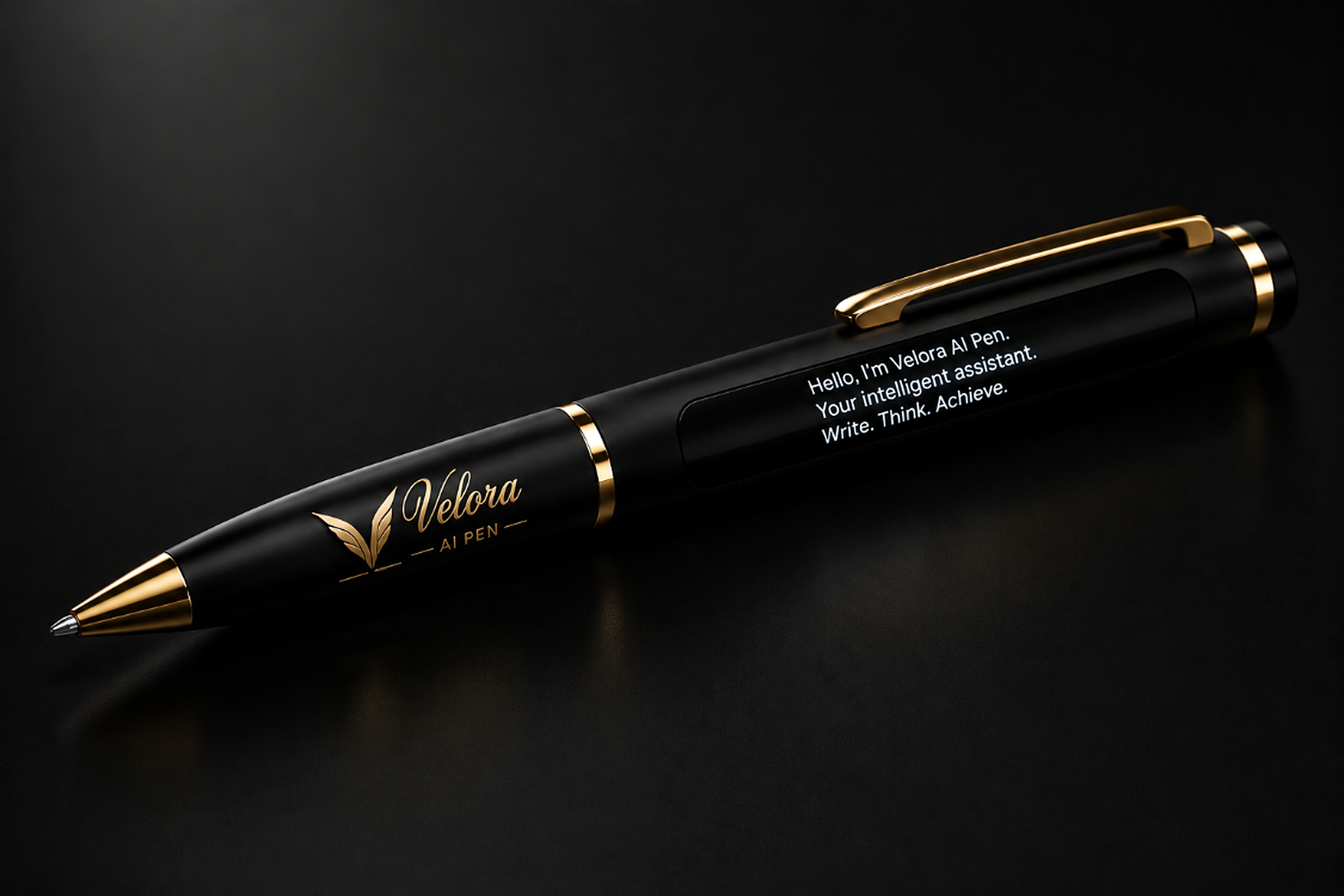 Velora Nova AI pen with its built-in display lit